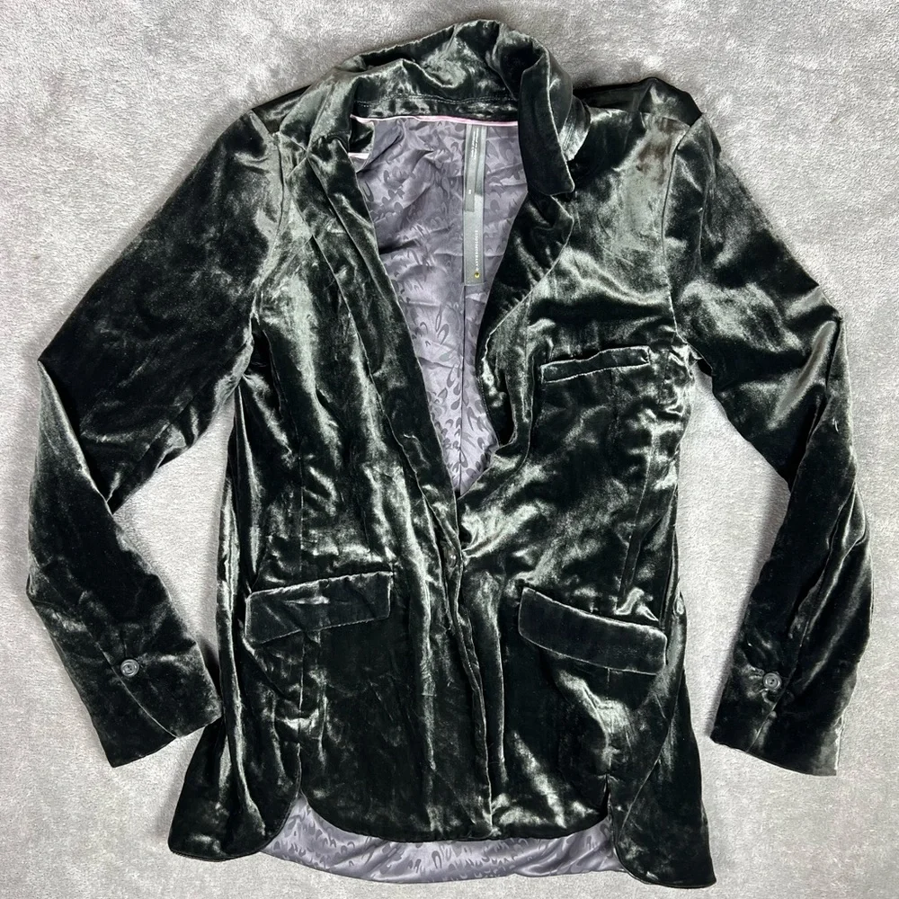 Anthropologie Blazer Womens XS Alessia Velvet Green Earthy Classy Professional - Picture 2 of 7